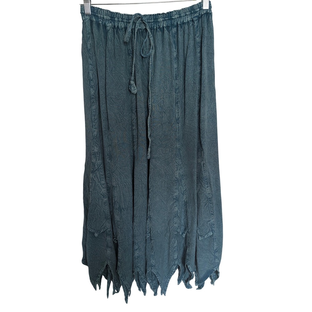Boho Peasant Midi Skirt Small Sharkbite Asymmetric Hem Elastic Waist‎ Festival - Picture 2 of 6